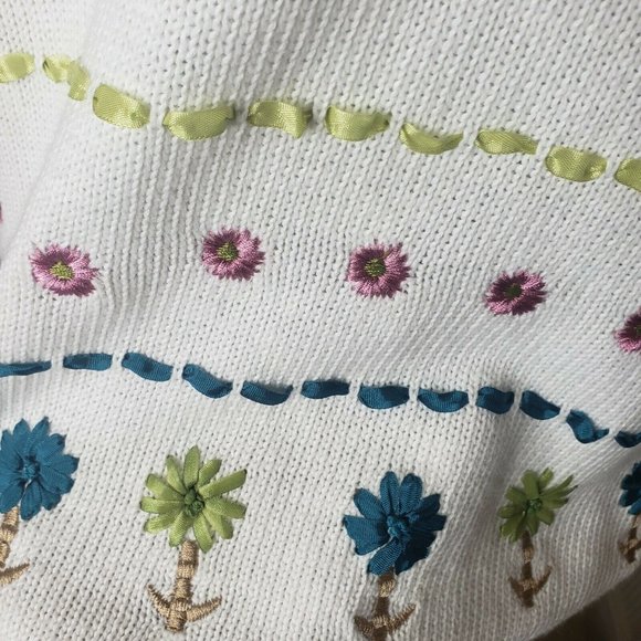 Teddi women’s Vintage Sz L short sleeve sweater Knit floral embroidered spring - Picture 6 of 6